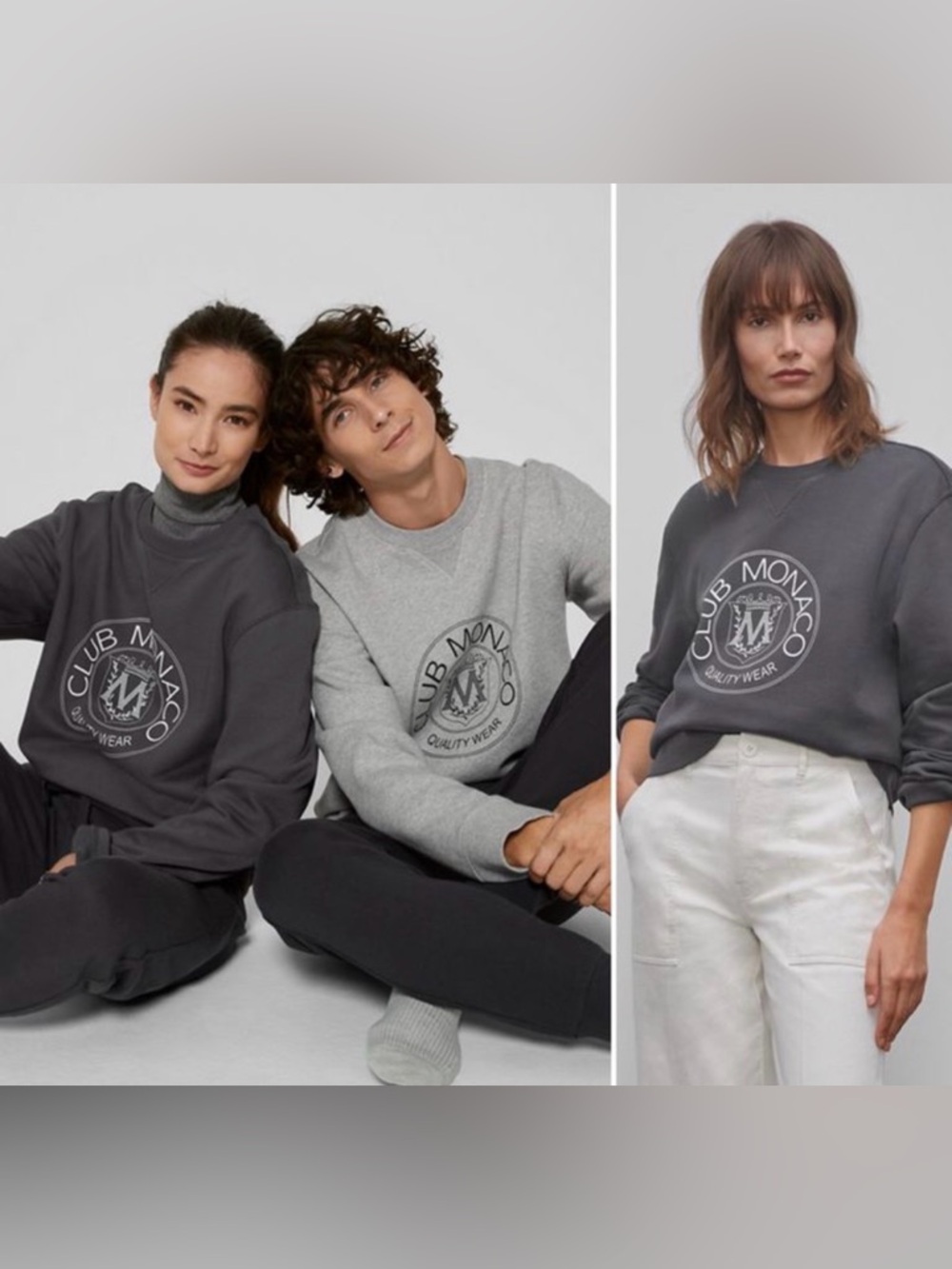 Club Monaco Black Heather Grey Heritage Crest Crewneck Sweatshirt Small - NWT